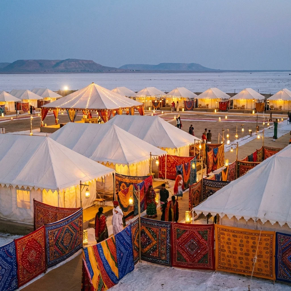 Tourists exploring the White Rann salt flats